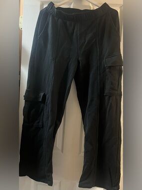 Zara relaxed Black Cargo soft cotton Sweatpants Elastic Waist comfy boho chic L